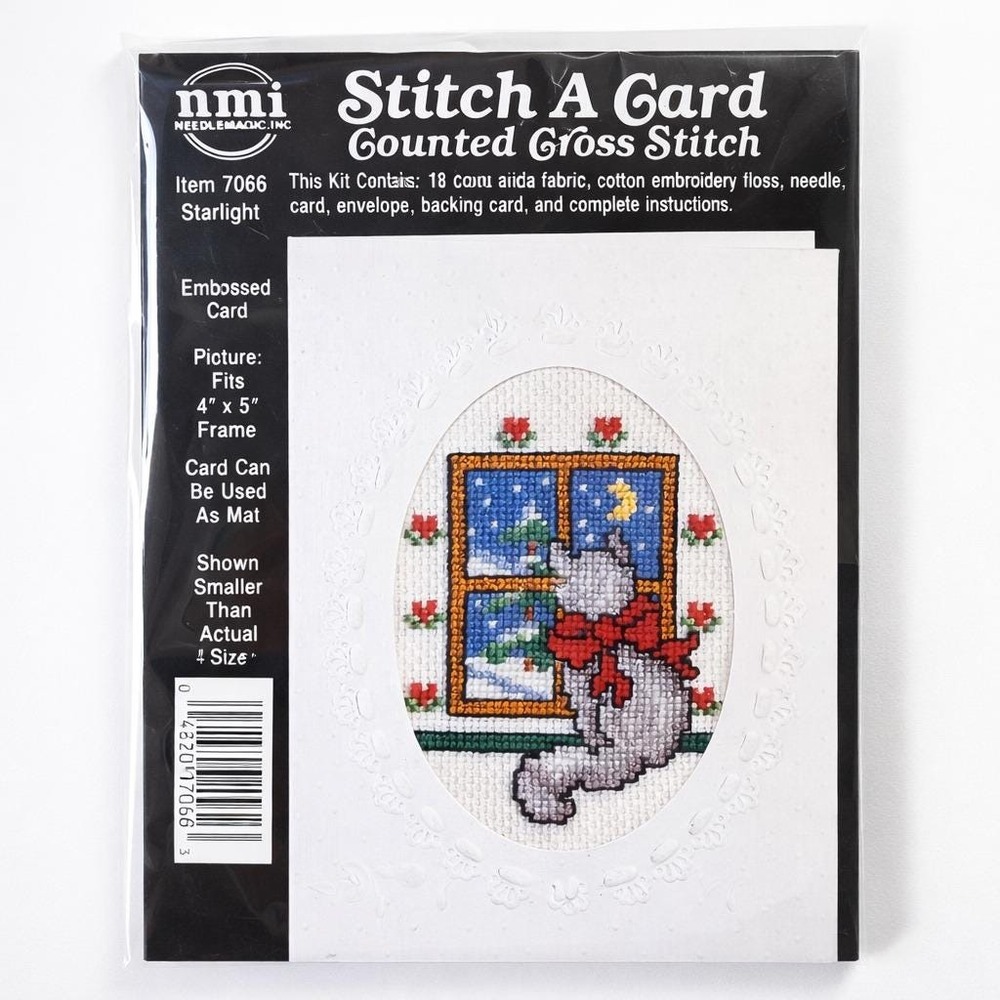 Vintage Cross Stitch Kit Kitty Cat Starlight NeedleMagic Card‎ 7066 Complete